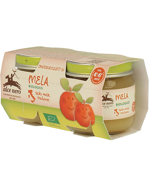 Alce Nero Omogeneizzato di Mela Biologico, 2 Vasetti - 100% frutta italiana Omogeneizzati