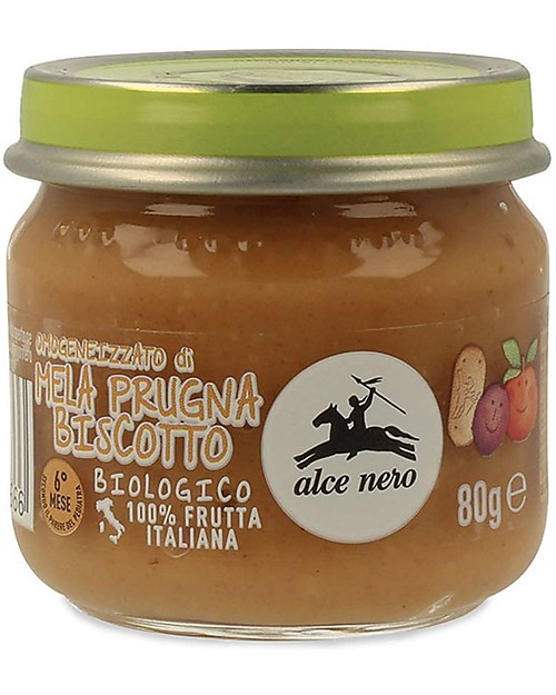 Alce Nero Omogeneizzato di Mela, Prugna e Biscotto Biologico - 100% frutta italiana Omogeneizzati