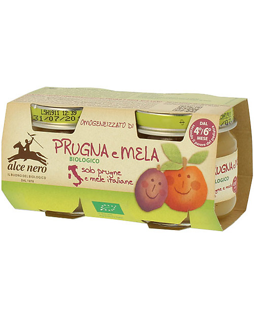 Alce Nero Omogeneizzato di Prugna e Mela Biologico, 2 Vasetti - 100% frutta  italiana unisex (bambini)