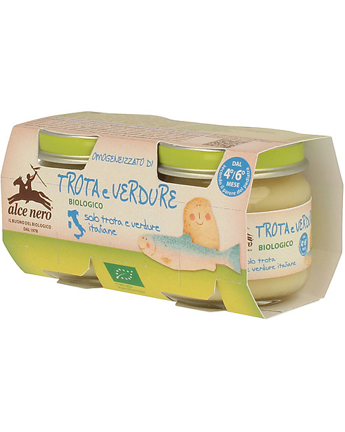 Alce Nero Omogeneizzato di Trota con Verdure Biologico, 2 Vasetti - 100% ingredienti italiani Omogeneizzati