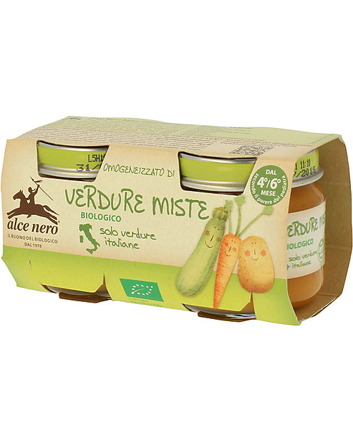 Alce Nero Omogeneizzato di Verdure Miste Biologico, 2 Vasetti - 100% verdure italiane Omogeneizzati