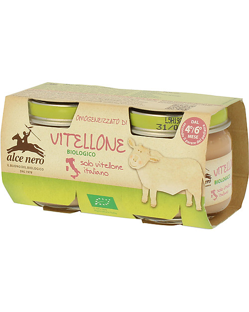 Alce Nero Omogeneizzato di Vitellone Biologico, 2 Vasetti - 100% carne italiana Omogeneizzati