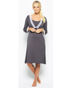 Amoralia Camicia da Notte Premaman e Allattamento - Manica 3/4 Grigio e Pizzo Camicie da Notte