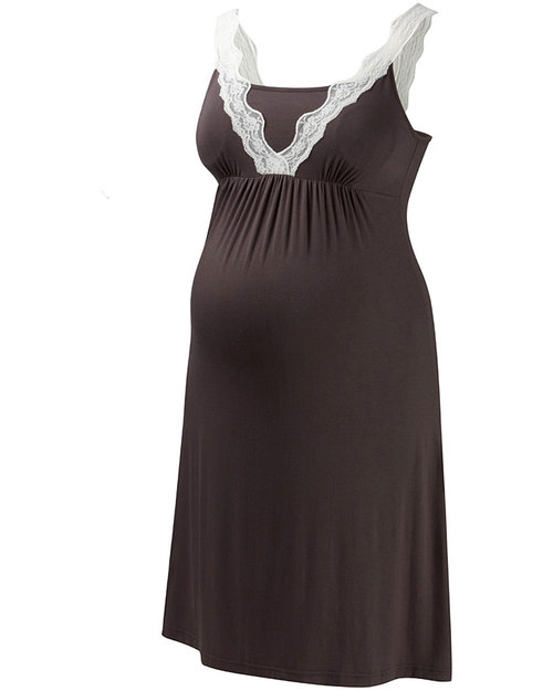 Amoralia Camicia da Notte Premaman e Allattamento Pizzo - Grigio Peltro Camicie da Notte