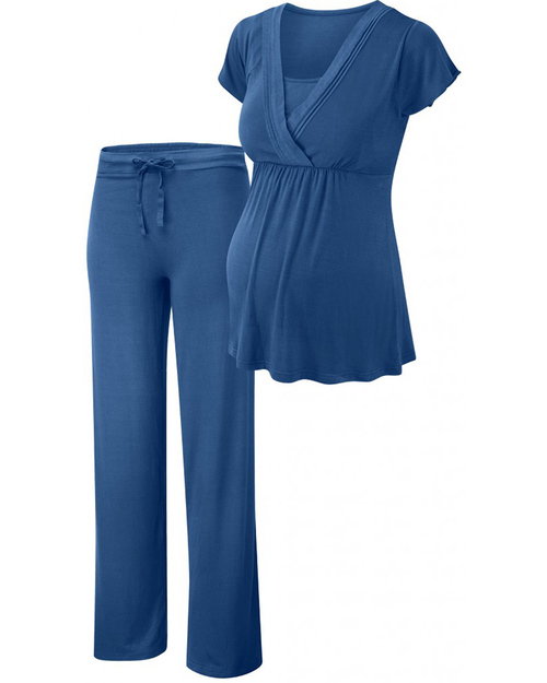 Amoralia Pigiama Maternità e Allattamento a Manica Corta - Azzurro Pigiami