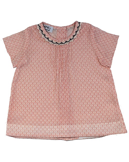 ANG Studio Abito Camicia con Pizzo Isotta, Fiorellini Rosa - 100% cotone Vestiti_