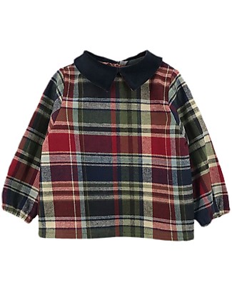 ANG Studio Anice - Maglia Tartan con Colletto - Bordeaux Green - 100% Cotone Oeko Tex Bluse