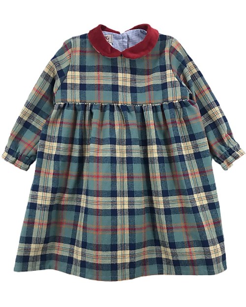 ANG Studio Caterina Baby - Vestito Tartan con Colletto Rosso - Turchese - 100% Cotone Oeko Tex Vestiti_
