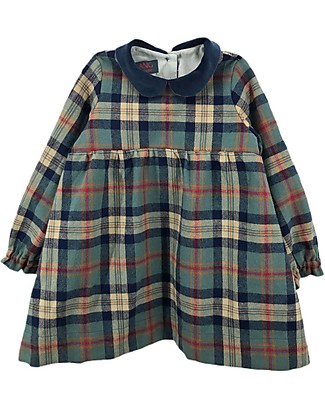 ANG Studio Caterina - Vestito Tartan con Colletto - Turchese - 100% Cotone Oeko Tex Vestiti_