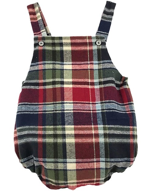 ANG Studio Timo - Pagliaccetto Senza Maniche Tartan - Bordeaux Green - 100% Velluto di Cotone Oeko Tex Salopette