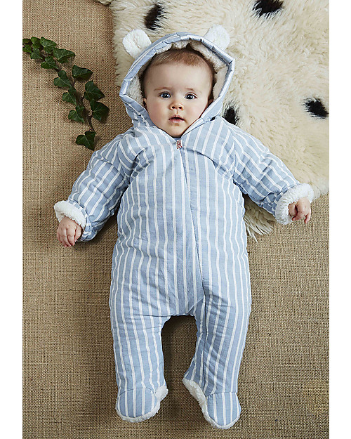 Annaliv Tutina Imbottita Invernale, Righe Bianco+Azzurro - Foderata in 100% cotone bio Tute Invernali