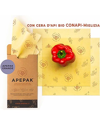 Apepak Involucri In Cera D'Api Per Alimenti - Set da 2 Pezzi - Medio Sacchetto Cibo