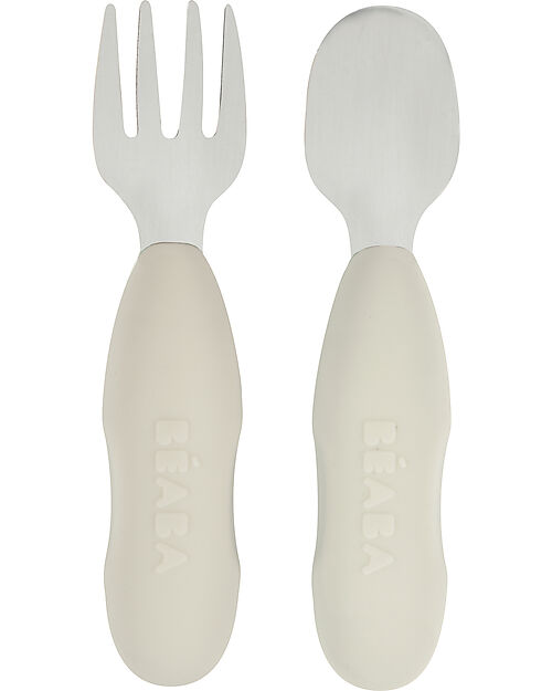 Béaba Set 2 Posate Prime pappe - Terracotta e Grigio - Silicone