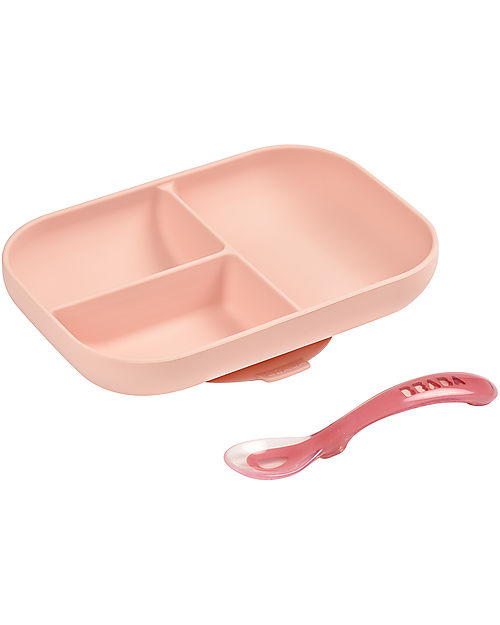 Béaba Set Pappa da Apprendimento in Silicone - Piatto Triscomparto +  Cucchiaio da 2 anni - Rosa unisex (bambini)