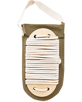 Babai Toys Altalena in Legno - Corda Beige - per Interni e Esterni - con Borsa in Cotone per Trasportarla Ovunque Giochi da Viaggio_