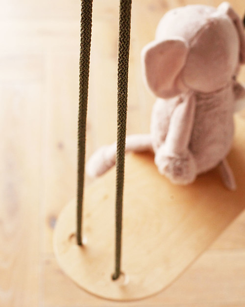 Babai Toys Altalena in Legno  - Corda Khaki - per Interni e Esterni - con Borsa in Cotone per Trasportarla Ovunque Giochi da Esterno_