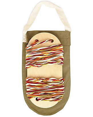Babai Toys Altalena in Legno - Corda Multicolor - per Interni e Esterni - con Borsa in Cotone per Trasportarla Ovunque Giochi da Viaggio_