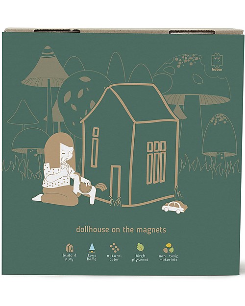 Babai Toys Casetta Bambole in Legno da Costruire con Magneti - Naturale - Taglia Large - Divertente e Bella da Vedere Case delle Bambole