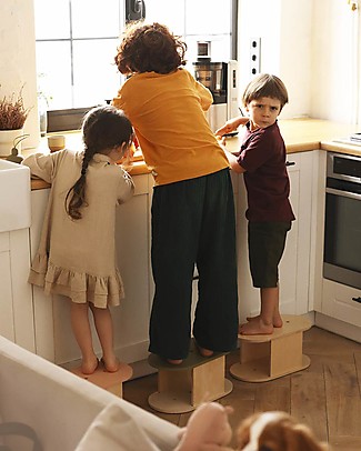 Babai Toys Sgabello Antiscivolo in Legno Montessori - Terra - Stimola l'Autonomia e la Fantasia del tuo Bambino Sedie