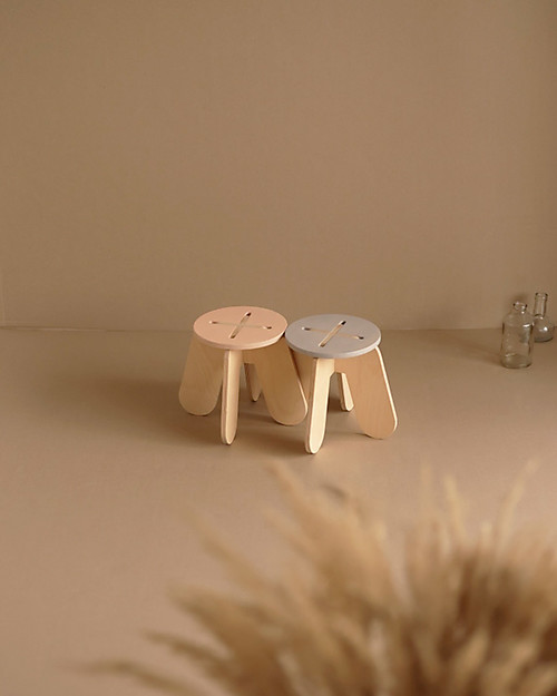 Babai Toys Sgabello in Legno a Incrocio Montessori per Bambini - Grey - Stimola l'Autonomia e la Fantasia del tuo Bambino Sgabelli