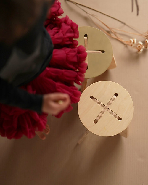 Babai Toys Sgabello in Legno a Incrocio Montessori per Bambini - Naturale - Stimola l'Autonomia e la Fantasia del tuo Bambino Sgabelli