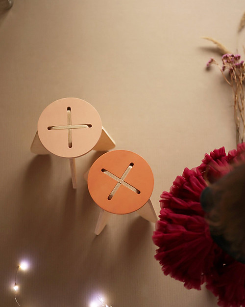 Babai Toys Sgabello in Legno a Incrocio Montessori per Bambini - Rosa - Stimola l'Autonomia e la Fantasia del tuo Bambino Sgabelli