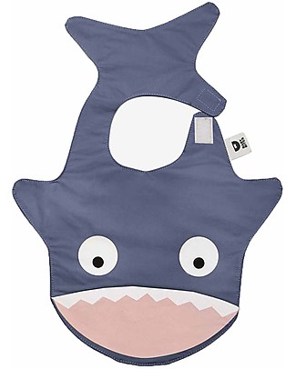 Baby Bites Bavaglino Impermeabile Squalo - Blu - Cotone Bio - con Tasca Raccogli Cibo! Bavagli Impermeabili