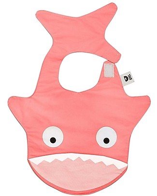 Baby Bites Bavaglino Impermeabile Squalo - Rosa - Cotone Bio - con Tasca Raccogli Cibo! Bavagli Impermeabili