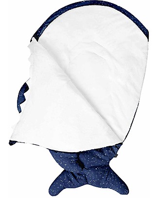 Baby Bites Sacco Passeggino Squalo Imbottito - Blu Navy - Cotone Bio Sacchi Nanna