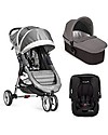 Baby Jogger Travel System Trio City Mini 3 Deluxe, Grigio - City Mini 3 + Carrozzina Deluxe + Maniglione + City GO + Adattatori Passeggini Trio e Duo