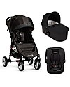 Baby Jogger Travel System Trio City Mini 4 Deluxe, Nero - City Mini 4 + Carrozzina Deluxe + Maniglione + City GO + Adattatori Passeggini Trio e Duo