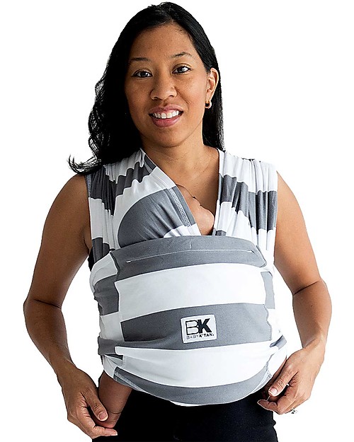 Baby K'tan Fascia Portabebè Ergonomica 5 in 1 Facilissima, Righe Grigio - 100% cotone - Si indossa come una t-shirt! Fasce Portabebé