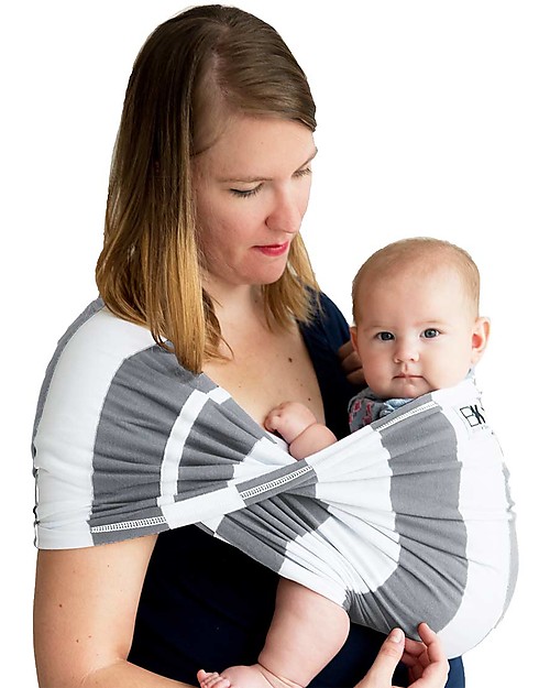 Baby K'tan Fascia Portabebè Ergonomica 5 in 1 Facilissima, Righe Grigio - 100% cotone - Si indossa come una t-shirt! Fasce Portabebé