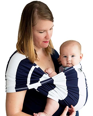 Baby K'tan Fascia Portabebè Ergonomica 5 in 1 Facilissima, Righe Navy - 100% cotone - Si indossa come una t-shirt! Fasce Portabebé