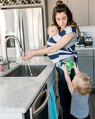 Baby K'tan Fascia Portabebè Ergonomica 5 in 1 Facilissima, Righe Navy - 100% cotone - Si indossa come una t-shirt! Fasce Portabebé