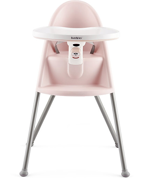 BabyBjörn Seggiolone Richiudibile, Rosa Cipria/Grigio - Chiusura di Sicurezza e Vassoio Smontabile Seggioloni Pappa