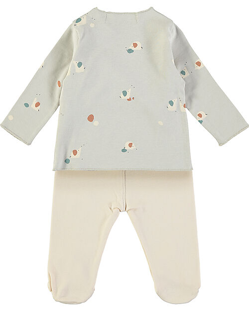 BabyClic Cardigan + Pantaloni con Piedini - Mini Animals - 100% Jersey di Cotone Bio Completi e Set