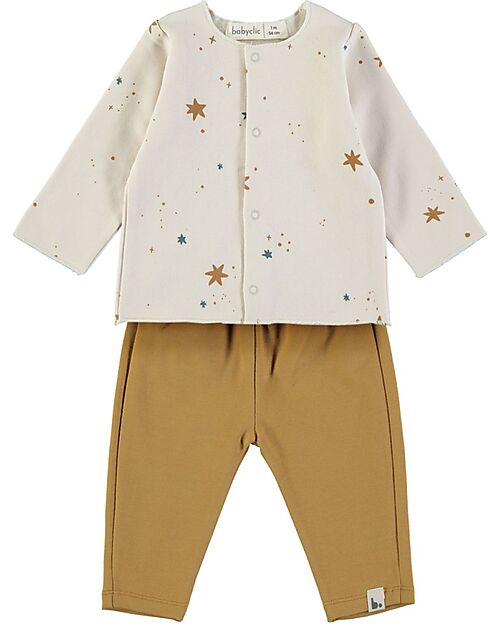 BabyClic Cardigan + Pantaloni con Piedini - Stelle - 100% Jersey di Cotone Bio Completi e Set