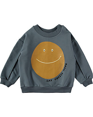 BabyClic Felpa Maniche Lunghe - Say Cheese - Storm Blue - Cotone Biologico Felpe