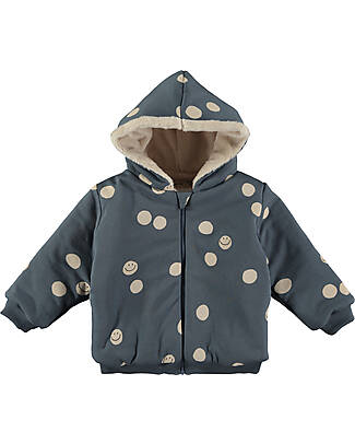 BabyClic Giacca con Cappuccio - Happy - Storm Blue - Jersey di Cotone Bio Giacche