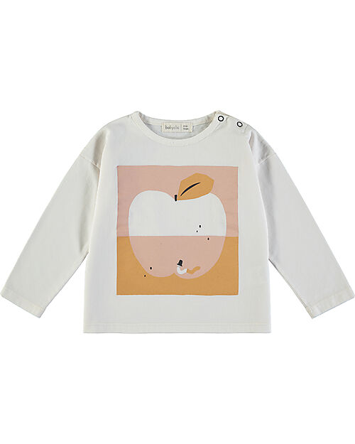 BabyClic Maglia Maniche Lunghe - Bianco - Mela - Cotone Maglie Manica Lunga