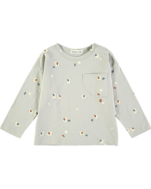 BabyClic Maglia Maniche Lunghe - Bianco - Mini Animals - Cotone Maglie Manica Lunga