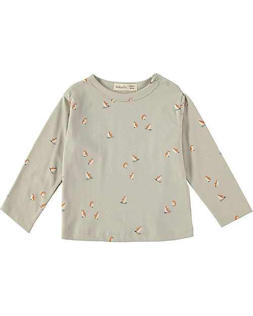 BabyClic Maglia Maniche Lunghe - Happy Penguins Panna - 100% Cotone Bio Maglie Manica Lunga