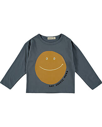BabyClic Maglia Maniche Lunghe - Say Cheese - Storm Blue - 100% Jersey di Cotone Bio Maglie Manica Lunga