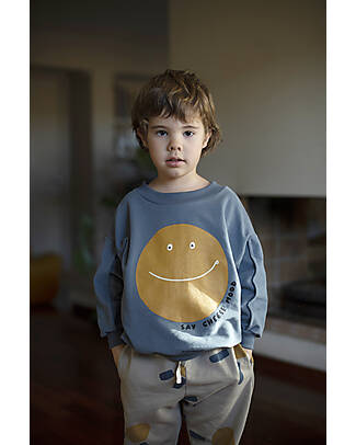 BabyClic Maglia Maniche Lunghe - Say Cheese - Storm Blue - 100% Jersey di Cotone Bio Maglie Manica Lunga
