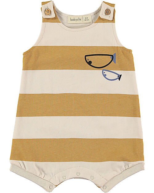 BabyClic Pagliaccetto Senza Maniche - Cotone Biologico - Righe Gialle Tutine Corte