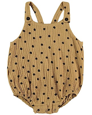 BabyClic Pagliaccetto Senza Maniche - Pallini - Ocra/Nero - 100% Mussola di Cotone Tutine Lunghe