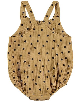 BabyClic Pagliaccetto Senza Maniche - Pallini - Ocra/Nero - 100% Mussola di Cotone Tutine Lunghe