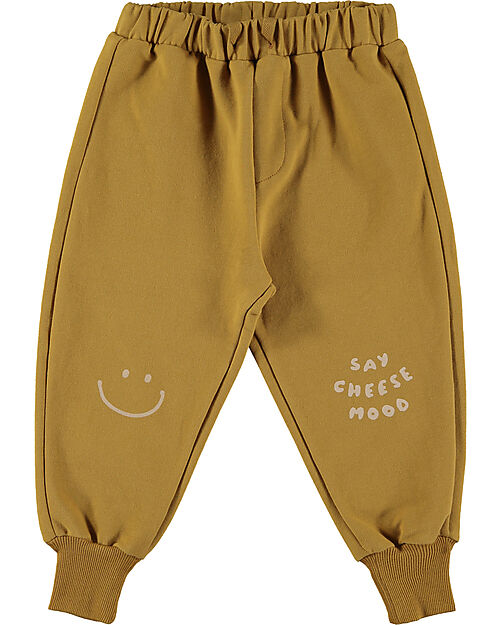 BabyClic Pantaloni da Tuta - con Coulisse - Say Cheese - Curry - Cotone Bio Pantaloni Lunghi