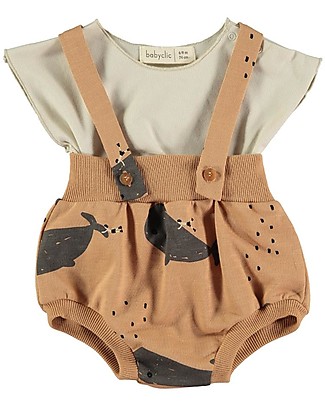 BabyClic Salopette + Maglietta a Maniche Corte - Balena - Cotone Bio T-shirt